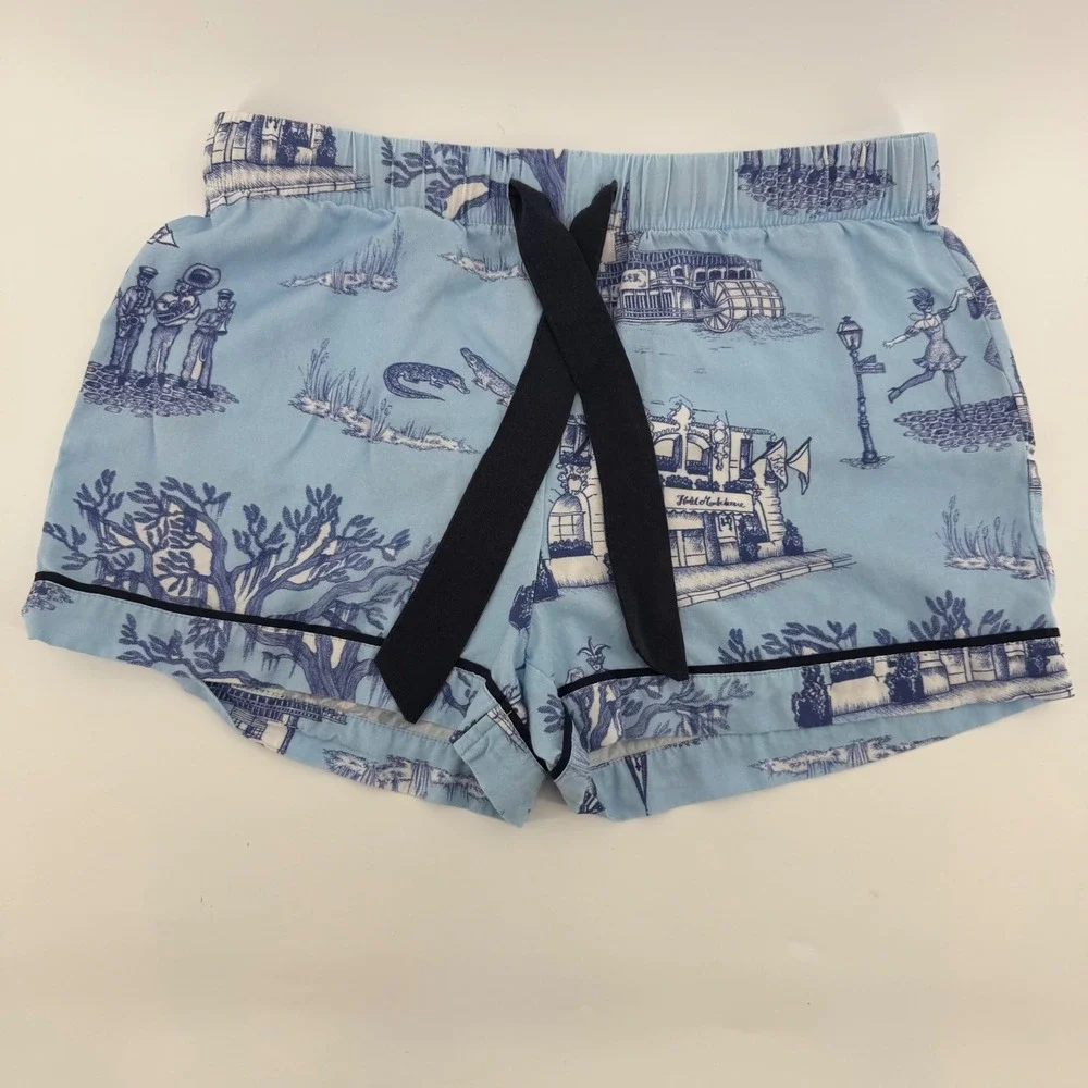 Katie Kime Pajama Set Women XXS Blue New Orleans Toile Short Sleeve Cotton Modal